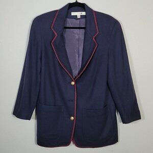 Vintage Limited Women 100% Wool Blazer Size S/M Navy Gold Button Classic Preppy